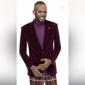 NWT,KENT & PARK J134 VELVET SLIM FIT 2 Botton BLAZER BURGUNDY